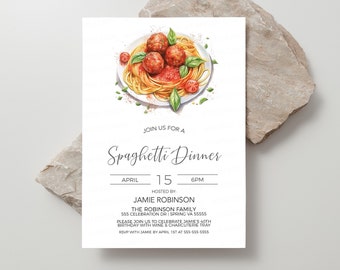 Spaghetti-Einladung, Spaghetti-Einladung, italienisches Pasta-Dinner, Probe-Dinner, Spaghetti-Geburtstag, Kirchen-Event bearbeitbare druckbare Vorlage