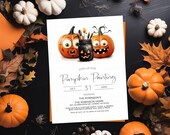 Pumpkin Painting Party Invitation, Jack-o-lantern Painting Party Invite, Kids Halloween Party, Pumpkin Pizza School Event Editable Printable