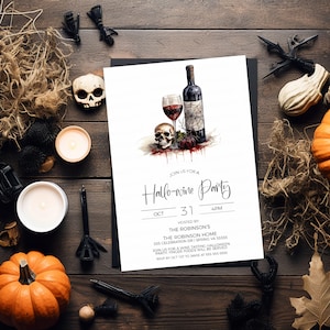 Halloween Wine Party Invitation, Hallo-wine Invite, Halloween Wine Tasting Party, Halloween Birthday Party, Editable Printable Template