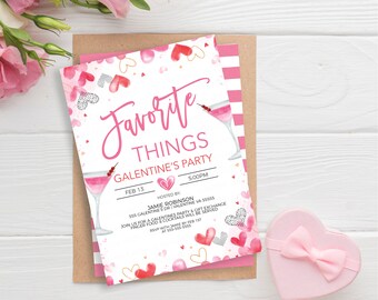 Valentine's Favorite Things Invitation, Editable Galentine's Cocktail Party Invite, Ladies Friends Valentine Gift Exchange, Valentine's Day