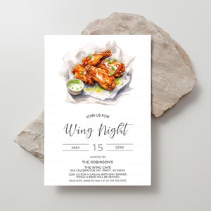 Wing Night Invitation, Chicken Wings Invite, Buffalo Wings, BBQ Wings, Hot Wings, Birthday Party, Guys Night, Editable Printable Template