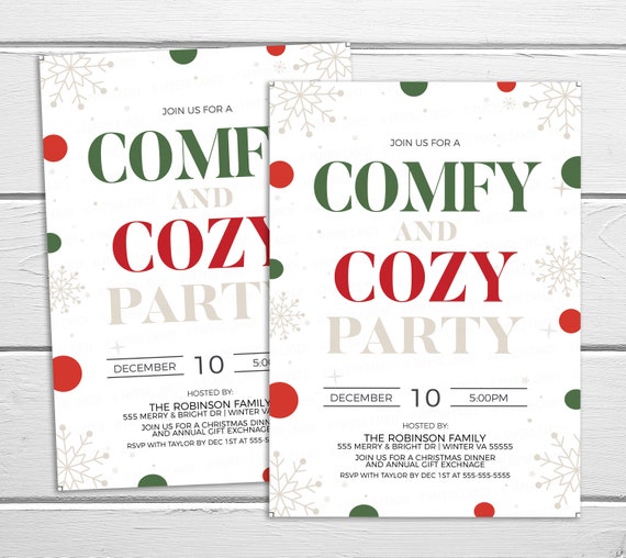 Comfy and Cozy Christmas Party Invitation, Holiday Pajama Invite, Pj