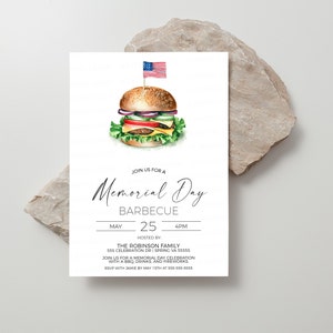 Memorial Day BBQ Invitation, Memorial Day Invite, Memorial Day Cookout, Memorial Day Party, Brunch Lunch Dinner, Editable Printable Template