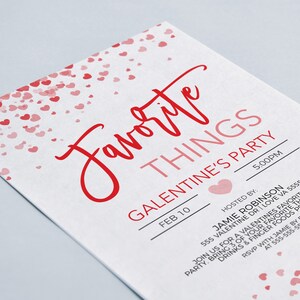 Inbjudan till Alla hjärtans dags favoritsaker, Galentines inbjudan, Alla hjärtans dag-presentbytesfest för damer och vänner, Alla hjärtans dag utskrivbar och redigerbar bild 7
