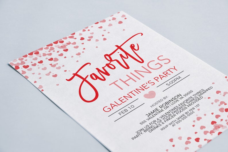 Inbjudan till Alla hjärtans dags favoritsaker, Galentines inbjudan, Alla hjärtans dag-presentbytesfest för damer och vänner, Alla hjärtans dag utskrivbar och redigerbar bild 7