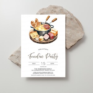 Fondue-Einladung, Fondue-Party einladen, Fondue-Geburtstagsfeier, Fondue-Dusche, Mitarbeiter-Anerkennung, bearbeitbare Vorlage