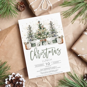 Editable Christmas Lunch Party Invitation, Brunch Luncheon Dinner Winter Holiday Invite, Business Company Staff Employee, Printable