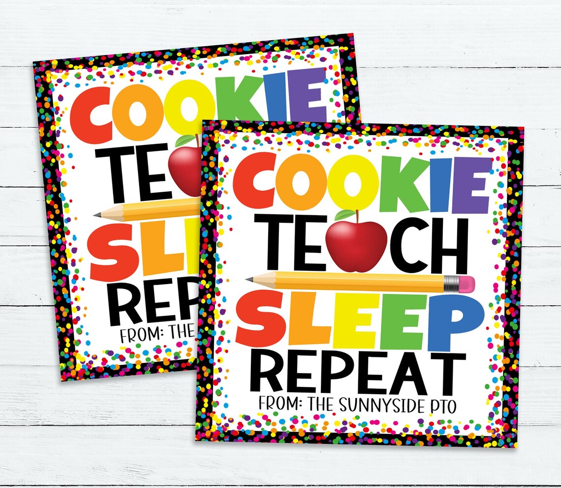 Back to School Teacher Gift Tag, Cookie Teach Sleep Repeat ...
