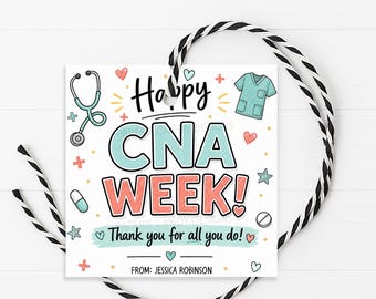 Presentetikett för CNA Appreciation Week, utskrivbar etikett för Certified Nursing Assistant Week, redigerbar mall