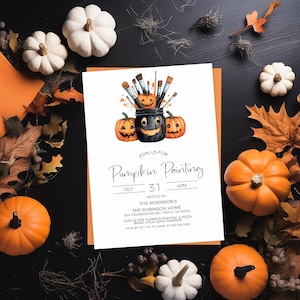 Pumpkin Painting Party Invitation, Jack-o-lantern Painting Party Invite, Kids Halloween Party, Pumpkin Pizza School Event Editable Printable