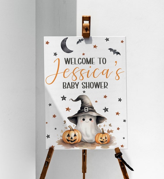 Halloween Baby Shower Welcome Sign, Editable Printable Halloween Baby Shower Sign, A Little Boo Is Almost Due Sign, Baby Ghost Theme
