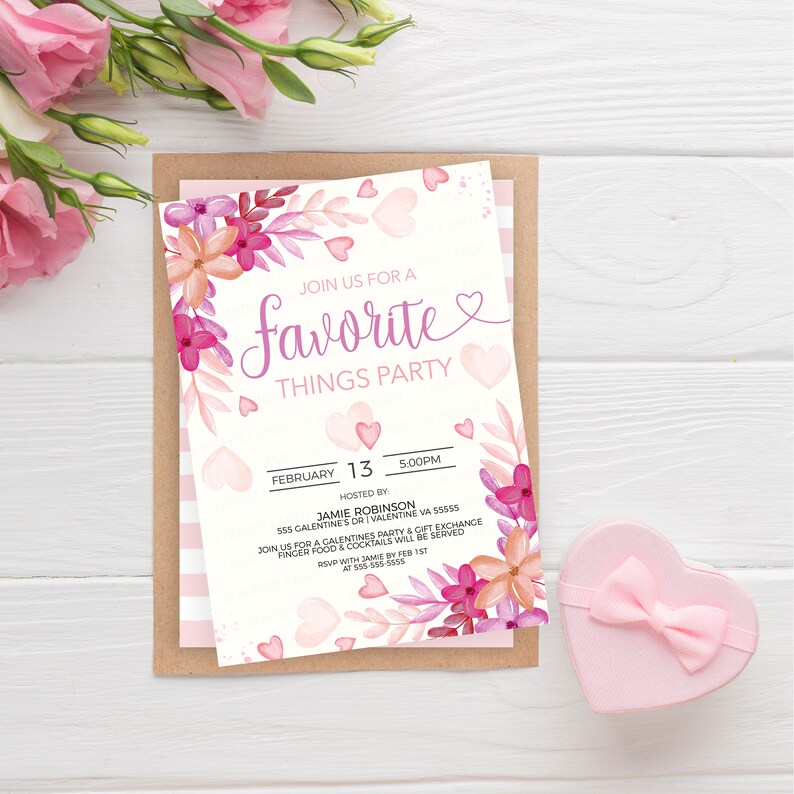 Inbjudan till Alla hjärtans dags favoritsaker, Galentines inbjudan, Alla hjärtans dag-presentbytesfest för damer och vänner, Alla hjärtans dag utskrivbar och redigerbar bild 8