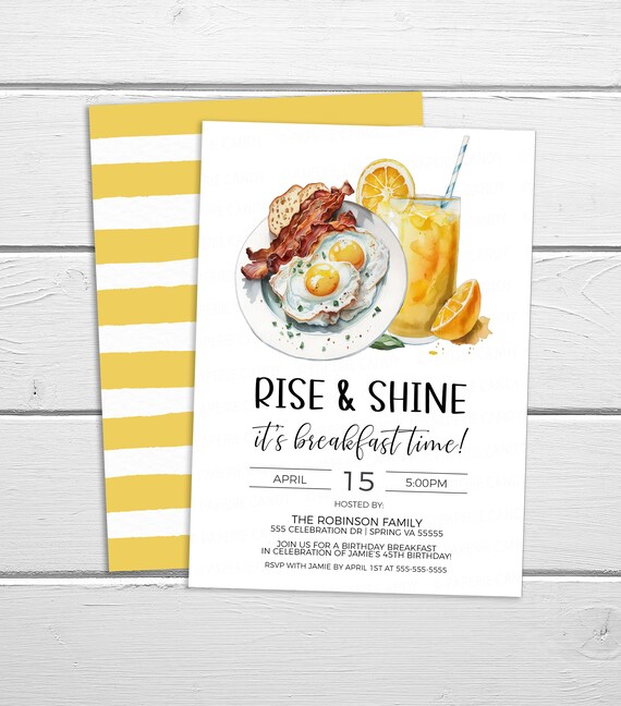 Breakfast Invitation, Rise & Shine It's Breakfast Time, Birthday