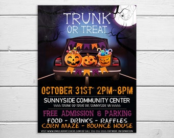 Trunk or Treat Flyer Invitation, Halloween Fall Festival Event, School Church Fundraiser Community Company Business Kids Party, PTO PTA