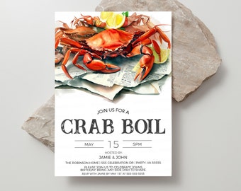 Crab Boil Invitation, Crab Boil Invite, Crab Boil Birthday, Crab Beer Boil Party, Boiled Crab Fundraiser, Editable Printable Template