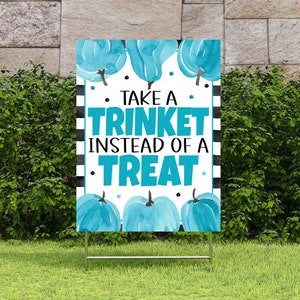 Halloween Non-Food Treats Sign, Take A Trinket Instead Of A Treat, Food Allergies, Teal Pumpkin, Printable Halloween Sign, Instant Download image 3