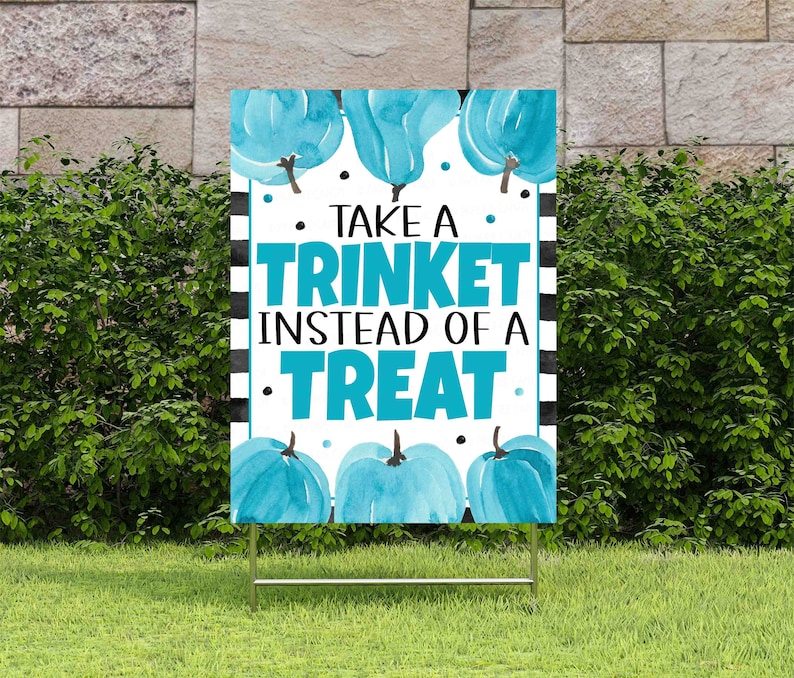 Halloween Non-Food Treats Sign, Take A Trinket Instead Of A Treat, Food Allergies, Teal Pumpkin, Printable Halloween Sign, Instant Download image 3