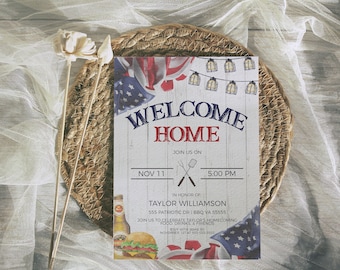 Military Homecoming Invitation, Welcome Home Deployment BBQ Party Invite, United States Navy Army Marines Coast Guard Air Force, Printable