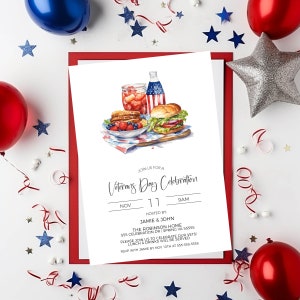 Veterans Day Brunch Invitation, Veterans Day Lunch Invite, Lunch Brunch Party, Patriotic Celebration, Red White Blue, Digital Printable