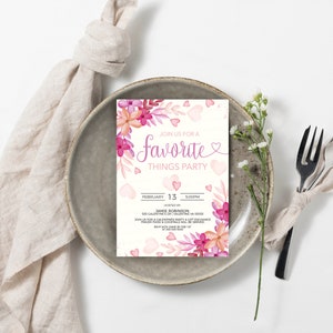 Inbjudan till Alla hjärtans dags favoritsaker, Galentines inbjudan, Alla hjärtans dag-presentbytesfest för damer och vänner, Alla hjärtans dag utskrivbar och redigerbar bild 6
