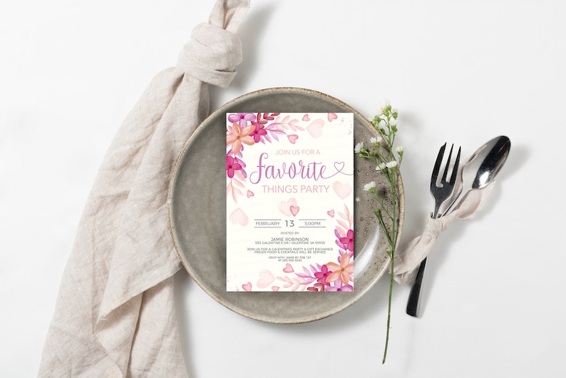Inbjudan till Alla hjärtans dags favoritsaker, Galentines inbjudan, Alla hjärtans dag-presentbytesfest för damer och vänner, Alla hjärtans dag utskrivbar och redigerbar bild 6