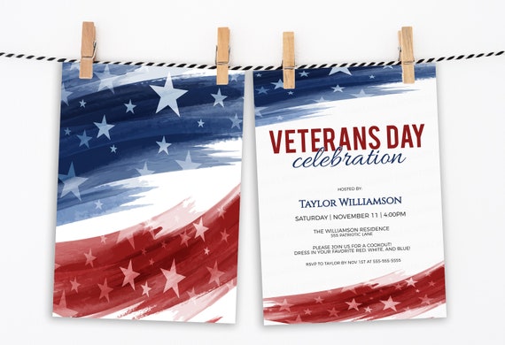 Veterans Day Invitation, Editable Patriotic Invite, 4th Of July, Red White Blue Watercolor Flyer, Cookout BBQ Parade, Block Party, Printable