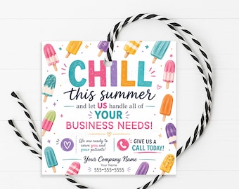 Glassglass-rekommendationsetikett, Chill This Summer Pop By Marketing Kunduppskattning Presentetikett, Redigerbar Utskrivbar