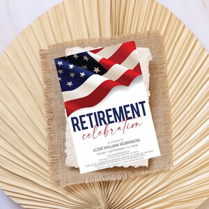 Military Retirement Ceremony Invitation, American Flag Invite, United States Navy Army Marines Air Force Coast Guard, Editable Printable image 6