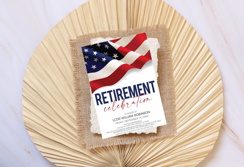 Military Retirement Ceremony Invitation, American Flag Invite, United States Navy Army Marines Air Force Coast Guard, Editable Printable image 6
