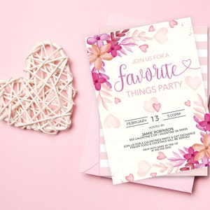 Inbjudan till Alla hjärtans dags favoritsaker, Galentines inbjudan, Alla hjärtans dag-presentbytesfest för damer och vänner, Alla hjärtans dag utskrivbar och redigerbar bild 4