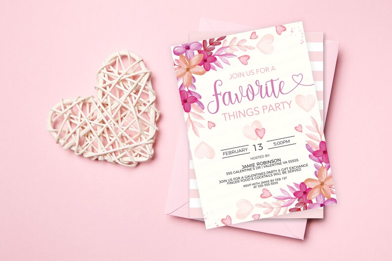 Inbjudan till Alla hjärtans dags favoritsaker, Galentines inbjudan, Alla hjärtans dag-presentbytesfest för damer och vänner, Alla hjärtans dag utskrivbar och redigerbar bild 4