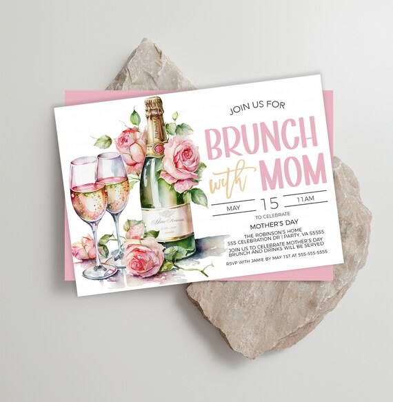 Mother's Day Invitation, Mother's Day Invite, Mimosa With Mom, Champagne Brunch Bubbly Lunch Dinner Party, Editable Printable Template