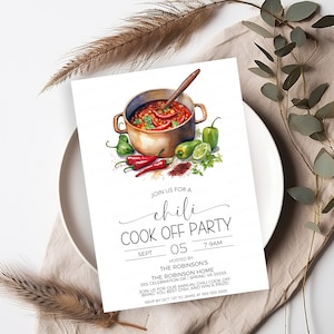 Chili Cook Off Invitation, Chili Cook-off Tasting Competition Invite, Fall Rustic Autumn Chili CookOff Party, Printable Editable Template