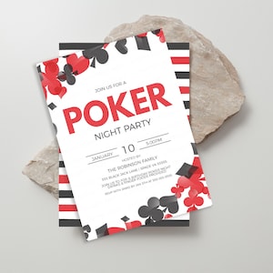 Convite para festa noturna de pôquer, convite editável para noite de aniversário de pôquer, folheto noturno para torneio de pôquer, aniversário em Las Vegas, modelo para impressão