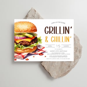 Grillin&#39; And Chillin&#39; Invitation, BBQ Barbeque Invite, Burgers Beer Birthday Party, Grilling Cookout Barbecue Party, Printable Template