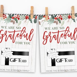 Porta-cartão de presente editável de agradecimento de Natal, porta-cartão de presente rústico de agradecimento de feriado, porta-cartão de presente grato por você, para impressão