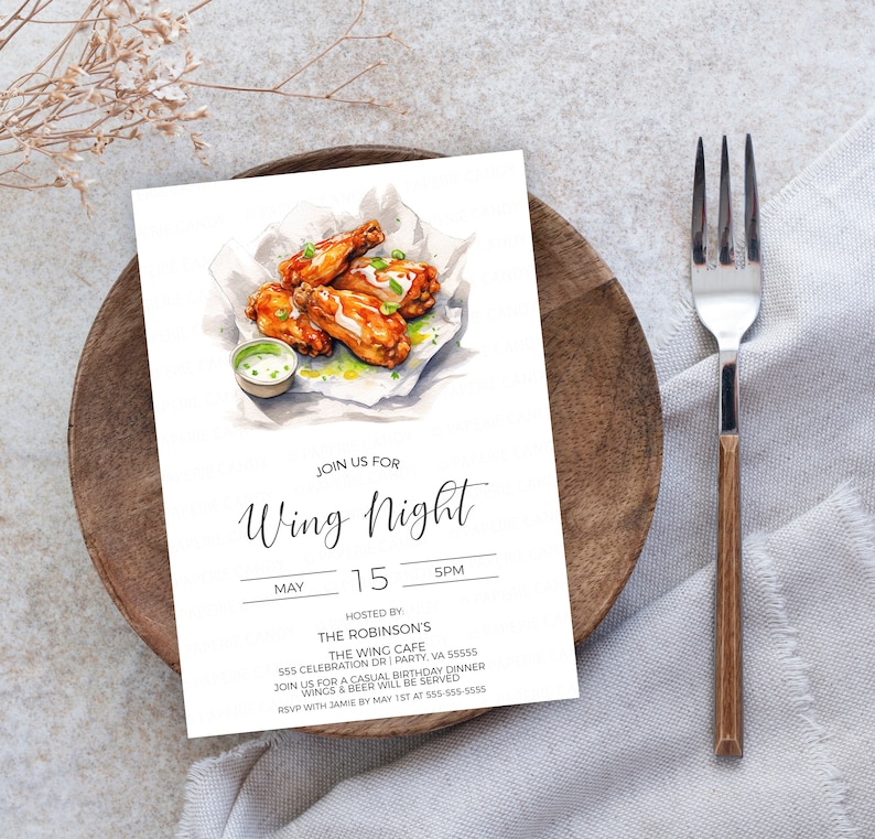 Wing Night Invitation, Chicken Wings Invite, Buffalo Wings, BBQ Wings ...