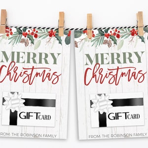 Frohe Weihnachten Geschenk Kartenhalter, rustikale Urlaub Geschenk Kartenhalter, Geschenk für Freunde Coworker Lehrer Personal PTO PTA Mitarbeiter Personal Printable