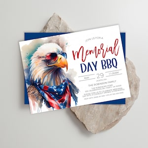Memorial Day BBQ Invitation, Memorial Day Invite, Memorial Day Cookout, Memorial Day Party, Brunch Lunch Dinner, Editable Printable Template