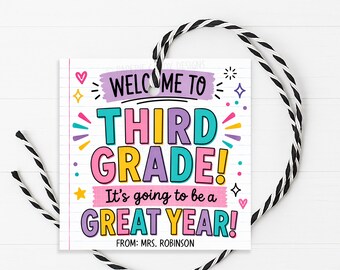 Welcome To 3rd Grade Gift Tag, Back To School First Day Of Third Grade Label, Printable Editable