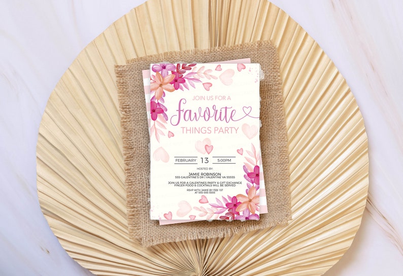 Inbjudan till Alla hjärtans dags favoritsaker, Galentines inbjudan, Alla hjärtans dag-presentbytesfest för damer och vänner, Alla hjärtans dag utskrivbar och redigerbar bild 9