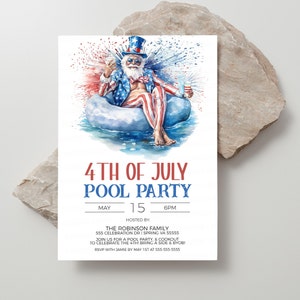 4th Of July Pool Party Invitation, Independence Day Pool Party Invite, July 4th BBQ Fireworks Pool Party, Editable Printable Template