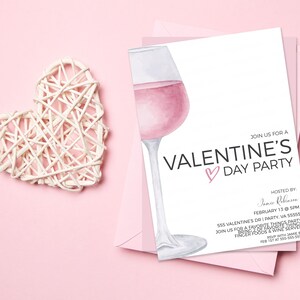 Alla hjärtans dag vininbjudan, redigerbar alla hjärtans dag lunchmiddagsinbjudan, vinprovning, vänners alla hjärtans dag-fest, Galentines utskrivbara redigerbara bild 7