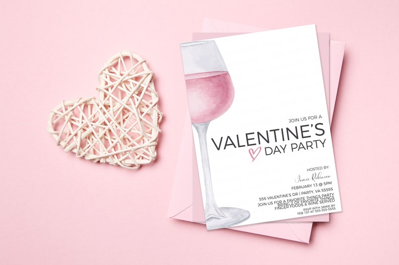 Alla hjärtans dag vininbjudan, redigerbar alla hjärtans dag lunchmiddagsinbjudan, vinprovning, vänners alla hjärtans dag-fest, Galentines utskrivbara redigerbara bild 7