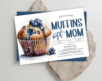 Muffins mit Mama Einladung, Muffin zum Muttertag einladen, Spendenspenden zur Wertschätzung der Mutter, Danke Frühstück, bearbeitbare druckbare Vorlage