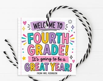 Welcome To 4th Grade Gift Tag, Back To School First Day Of Fourth Grade Label, Printable Editable
