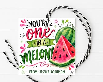 Watermelon Appreciation Gift Tag, You Are One In A Melon Favor Label, Digital Printable