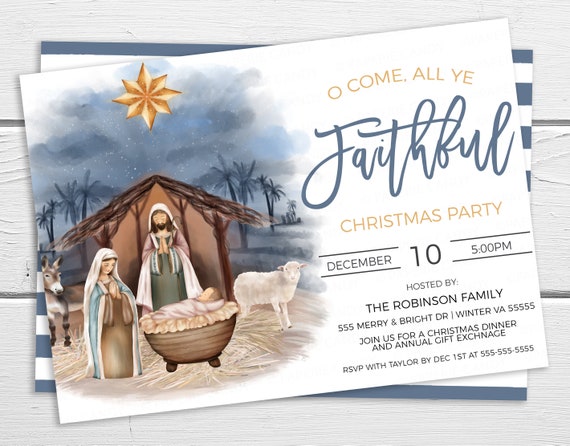 Christmas Nativity Invitation, O Come All Ye Faithful Invite, Religious Christian Manger, Christ's Birth Church Service, Editable Printable Il_570xn
