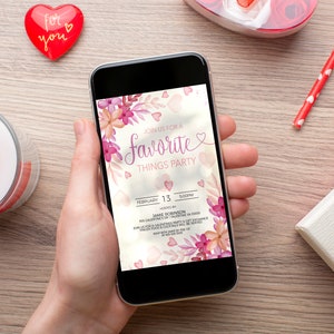 Inbjudan till Alla hjärtans dags favoritsaker, Galentines inbjudan, Alla hjärtans dag-presentbytesfest för damer och vänner, Alla hjärtans dag utskrivbar och redigerbar bild 3
