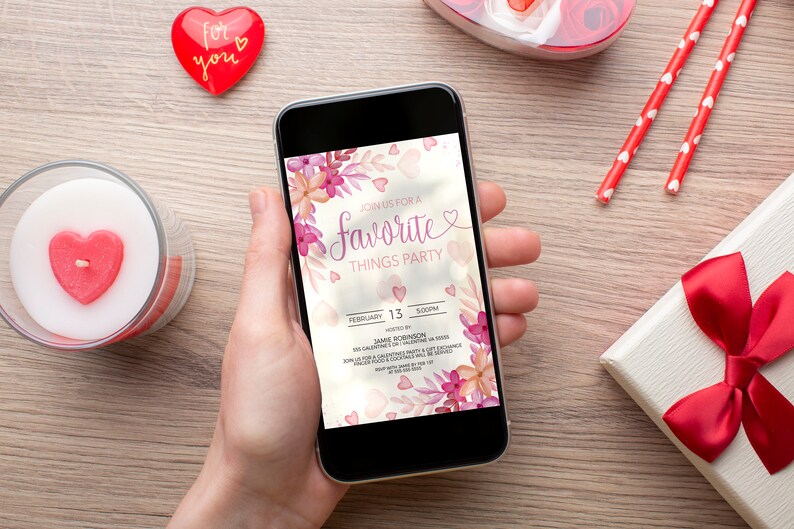 Inbjudan till Alla hjärtans dags favoritsaker, Galentines inbjudan, Alla hjärtans dag-presentbytesfest för damer och vänner, Alla hjärtans dag utskrivbar och redigerbar bild 3